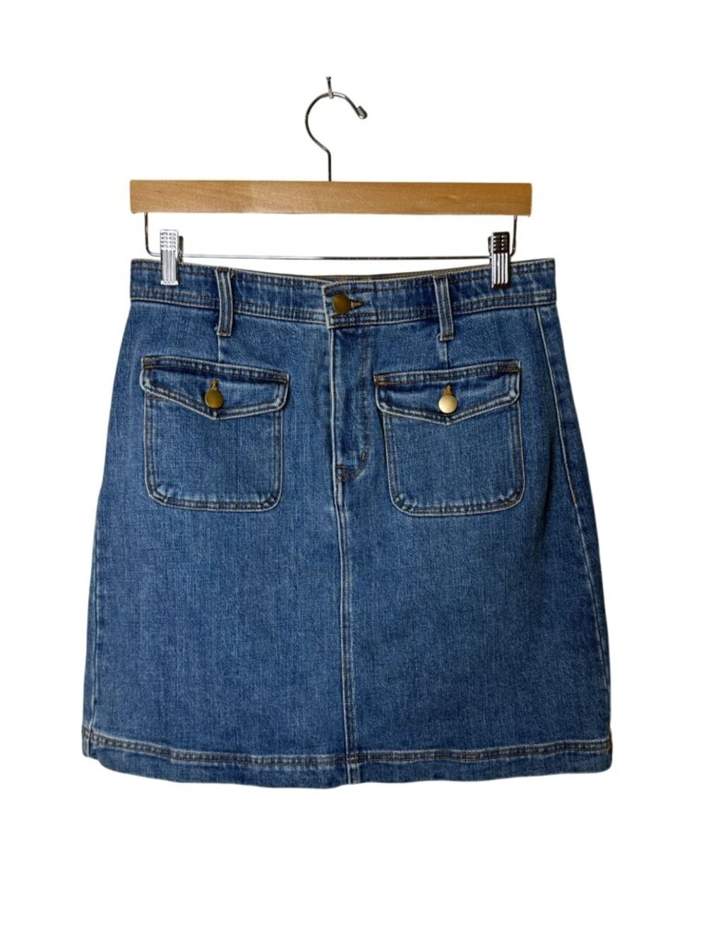 Draper James RSVP Denim Mini Skirt Size 12 Blue Patch Pockets